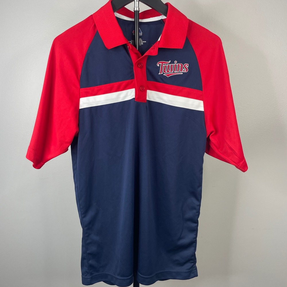 Majestic Minnesota Twins‎ MLB Polo Shirt Medium Navy Blue Red Colorblock MF33